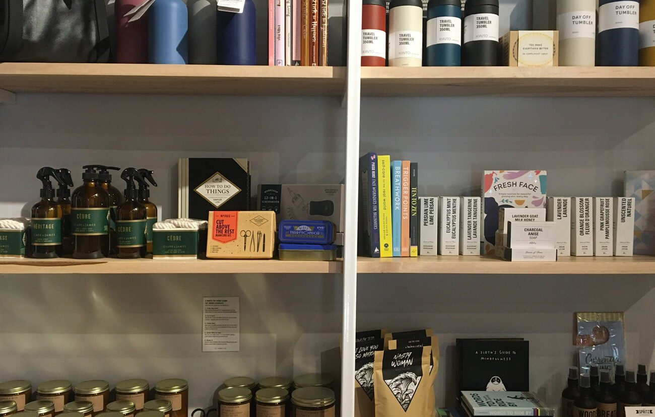 shelves with accessories at Scout shop on Roncesvalle Toronto
