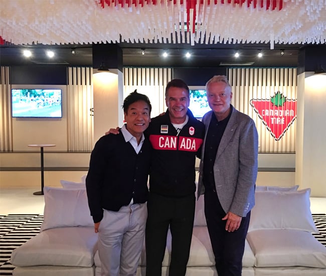From left to right: George Yabu; Chris Overholt, CEO of the Canadian Olympic Committee, and Glenn Pushelberg. Photo by Laura Abanil.