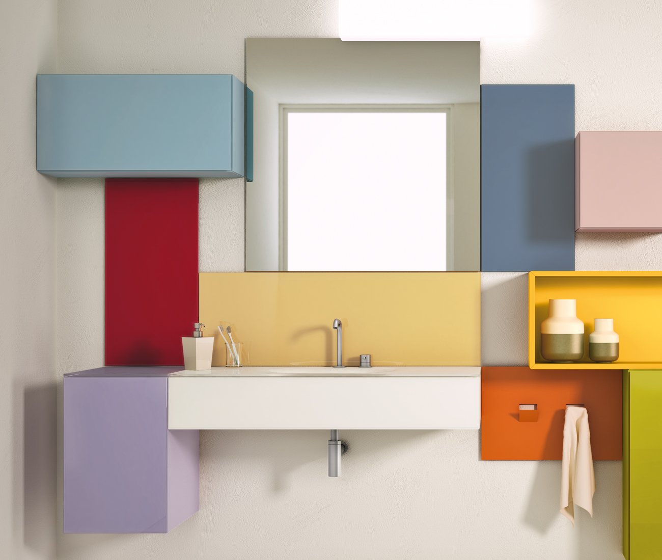 modular, lacquered-glass vanity system 36e8 Basin by Lago - bright bathroom design