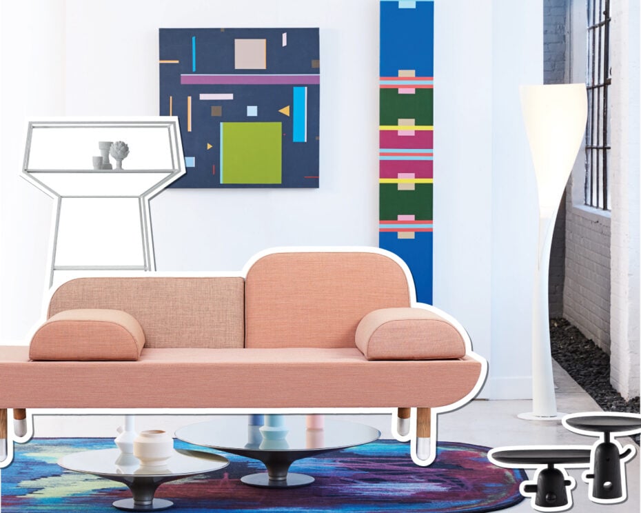 collage with a sofa