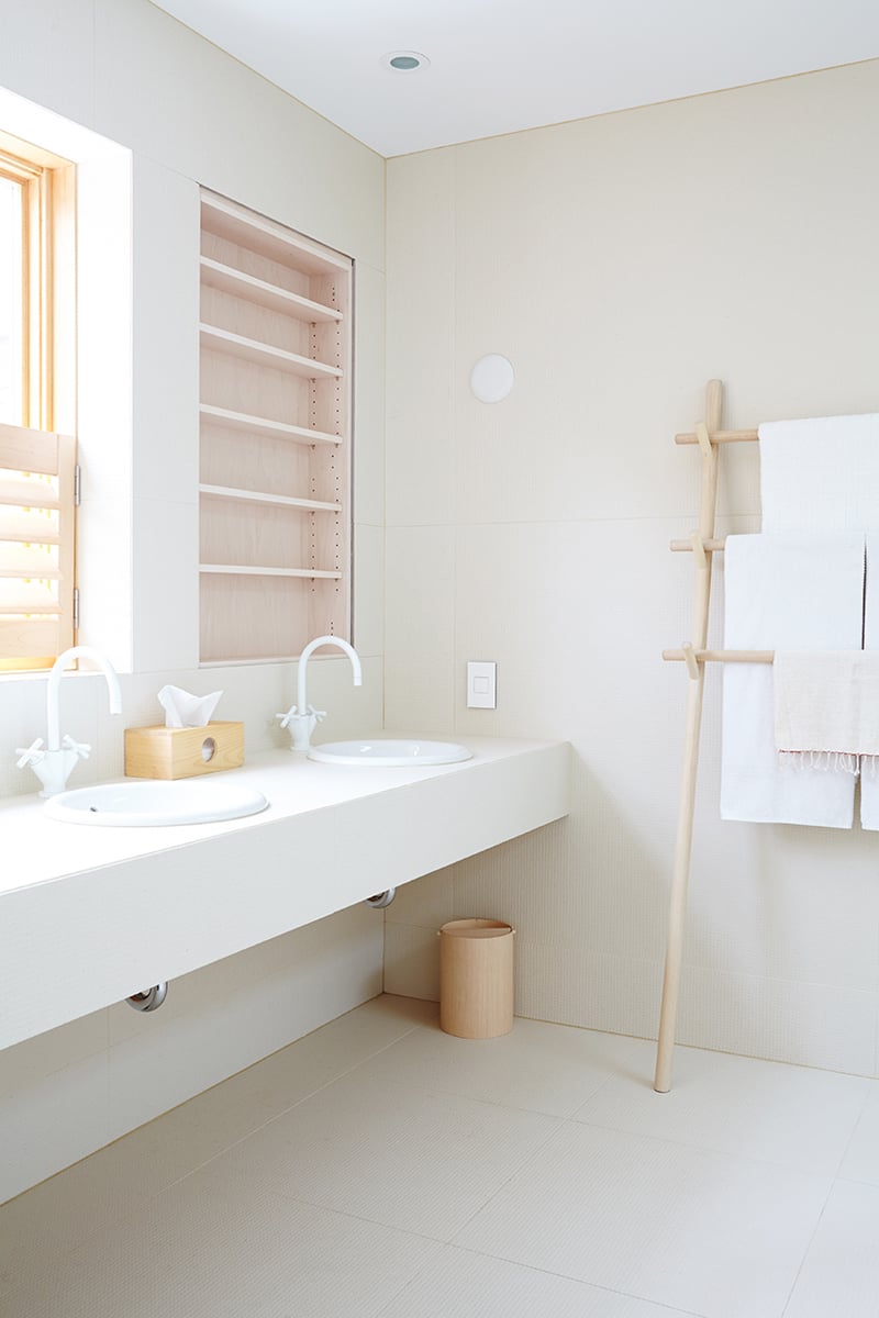 white vanity with double sink