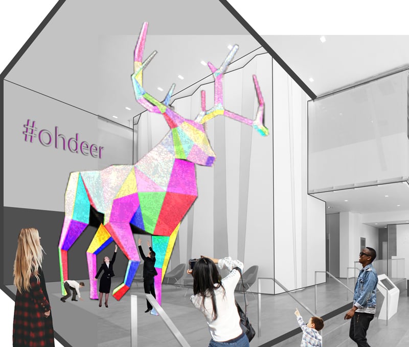 Six-metre-tall, deer-shaped papier maché piñata by Gensler Architects TOronto Design Offsite Festival 2018