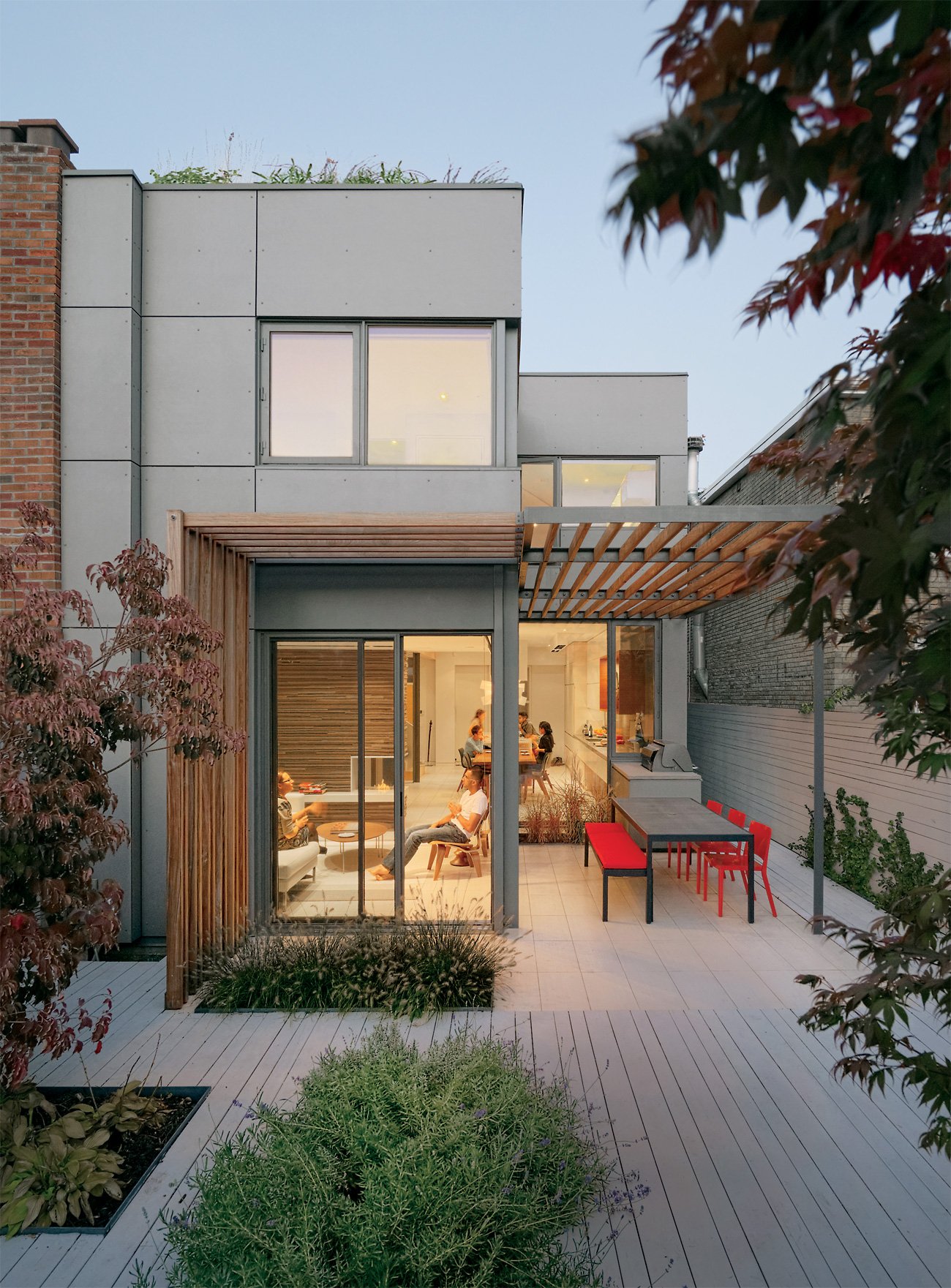Outdoor Pagoda with Slatted Wood on the Patio of a Modern Home in Toronto - Dubbeldam Architecture + Design