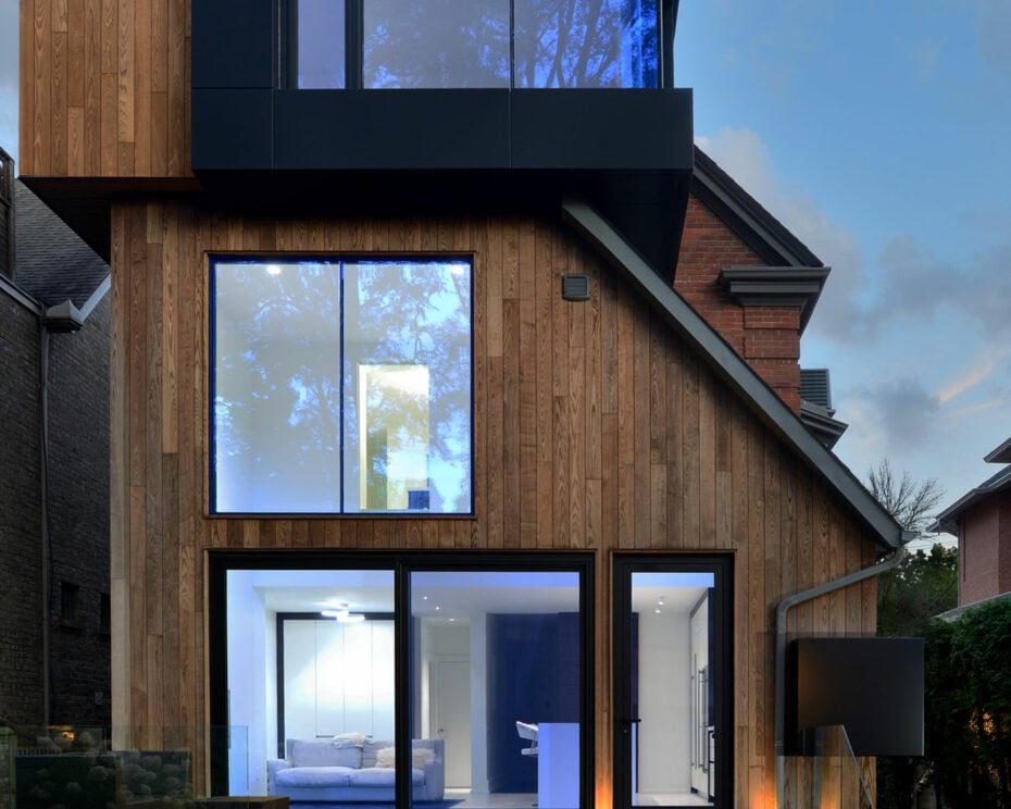 Modern house design with wood exterior cladding and big windows - Yorkville Design Centre - Thomas Tampold