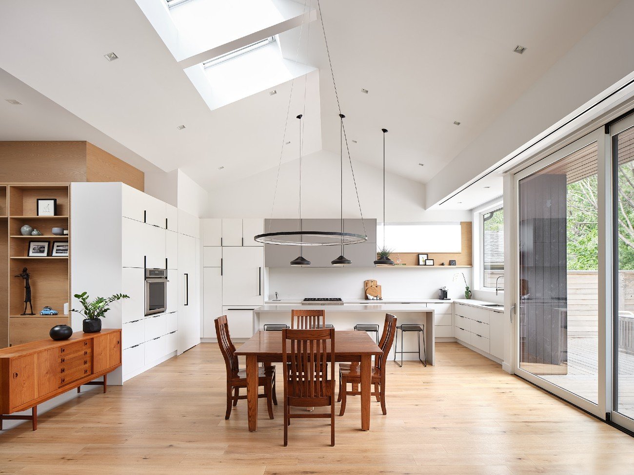 White kitchen cabinetry on a split level Bungalow